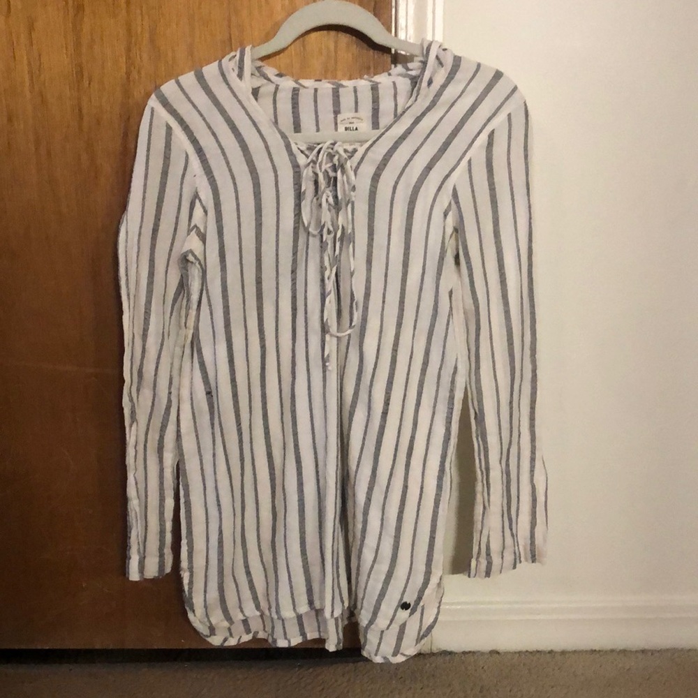 Billa Bong large women’s cover up. Light blue and white striped.